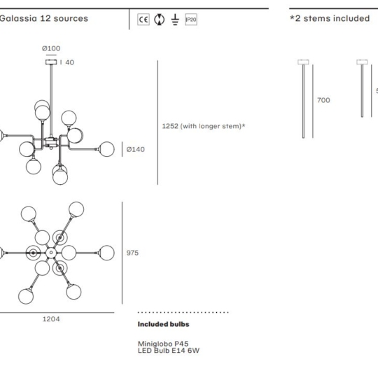 Lühter Stilnovo Galassia 12xE14 data sheet