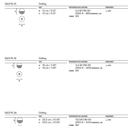 Masiero IGLU laevalgusti ceiling lamp data sheet