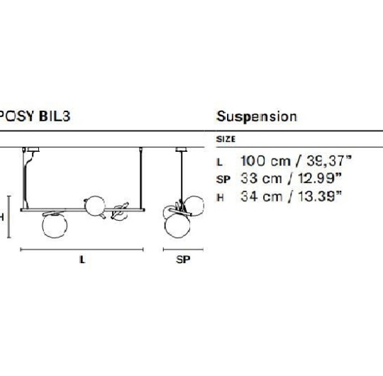 MASIERO Posy BIL3 rippvalgusti suspension data sheet