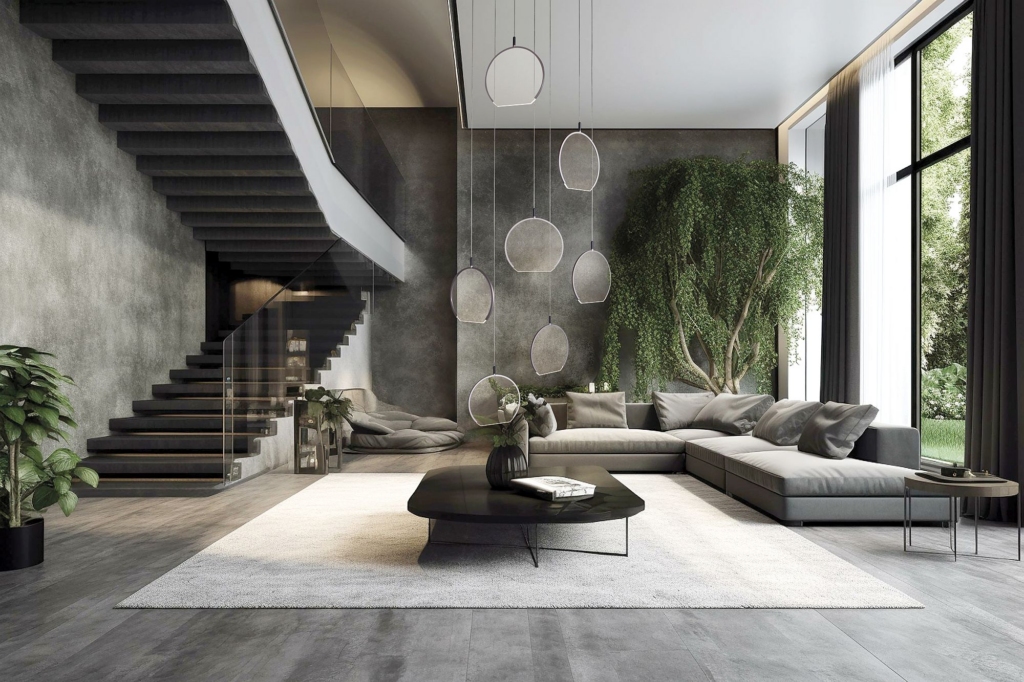 interior of an house, luxury home living room, 3d rendering. Gen