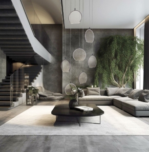 interior of an house, luxury home living room, 3d rendering. Gen