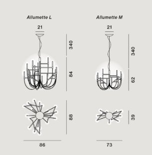 Foscarini Allumette rippvalgusti tooteleht