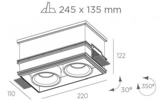 Süvisvalgusti Cube, ääreta