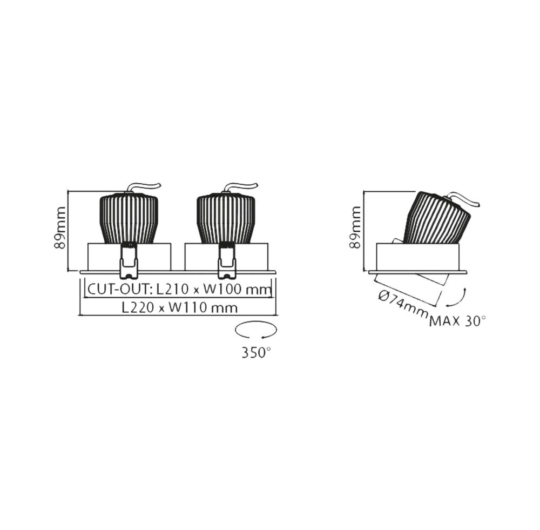 Süvisvalgusti Doppio Lente, 2x9W/720lm, 3000K, IP43