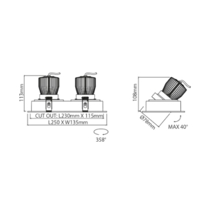 Süvisvalgusti Valore, 2x12,5W/1350lm, 3000K, IP43