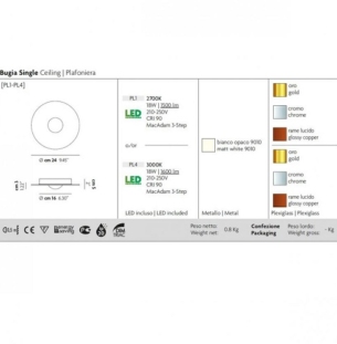 Laevalgusti Bugia, 18W/1500lm Led, 2700K